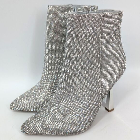 Madden Girl Shoes - Madden Girl Silver Rhinestone Zavier Glitter Sparkle Stiletto Ankle Boots 9 NWT